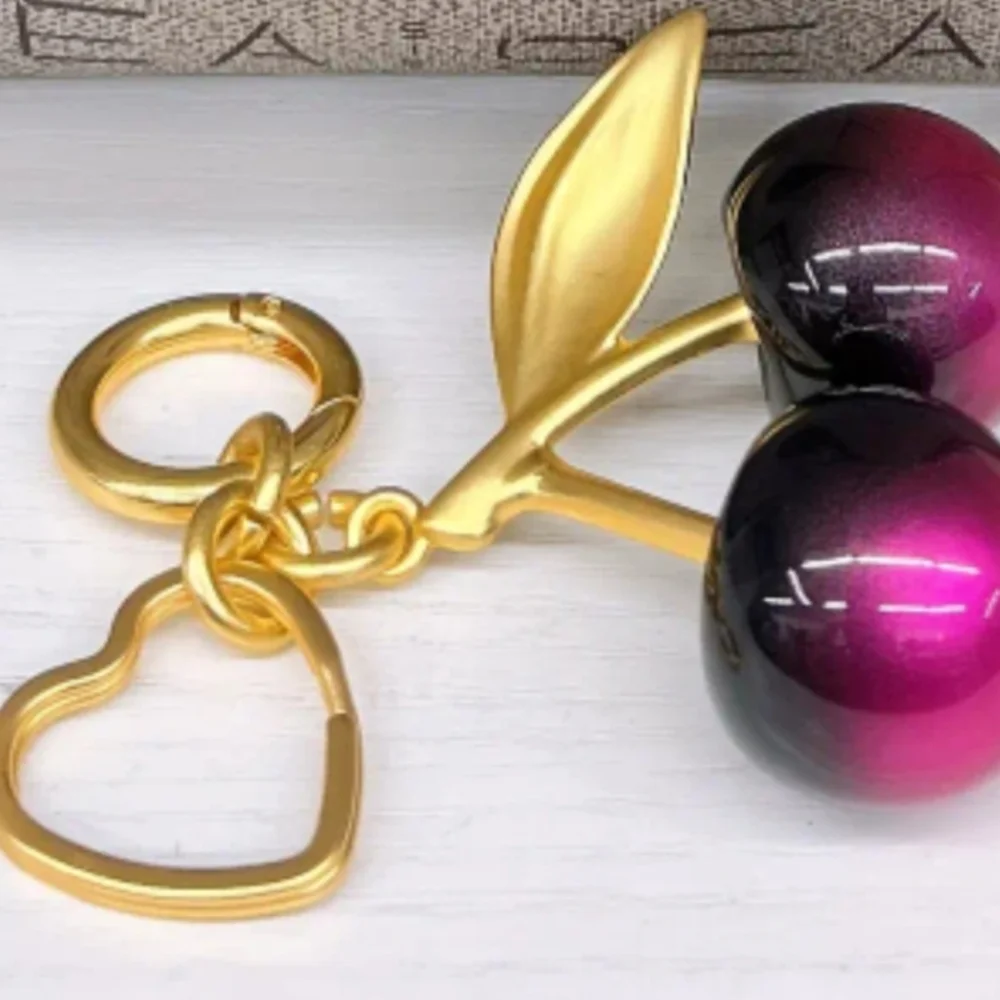 Chic Gold and Pink Cherry Keychain